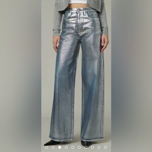 Joe’s Jeans Silver Metallic Wide-Leg Pants - the Mia Coated high-rise wide leg